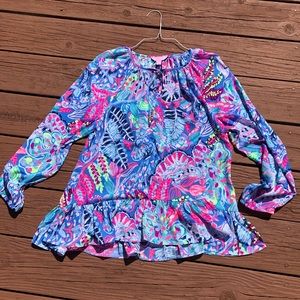 Lilly Pulitzer blouse Fantasy Garden sz M neon